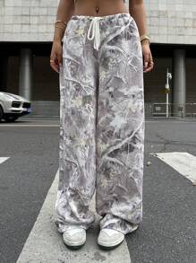 SHEIN EZwear 印花针织女式阔腿运动裤，休闲时尚，适合夏季 - 彩色 - 查看 5