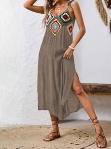 Breezaya Vestido de ganchillo de estilo veraniego y elegante (color aleatorio) para vacaciones, vestido largo para playa y vacaciones - Marrón Mocha - Ver 5