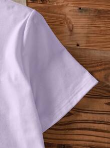 SHEIN EZwear 休闲修身泰迪熊图案圆领短袖女式 T 恤，适合夏季 - 紫色 - 查看 6