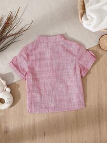 SHEIN 1 件装男婴休闲百搭卷袖按扣衬衫