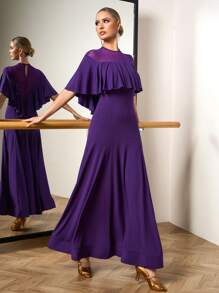 Dansine Mesh Patchwork Super Flared Ruffle Hem Women's Dance Dress - Purple - View 5