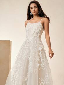 Anewsta Elegant Beaded Embroidery Floral Lace-Up Maxi Dress For Wedding Guest, Romantic Party Banquet Spring/Summer Outfits - White - View 7