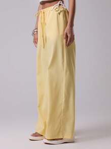 MUSERA 假日亚麻质感系带腰裤，波西米亚风优雅休闲奶油黄，适合海滩、机场、办公室等各种场合，夏季休闲百搭。 - 黃色 - 查看 4