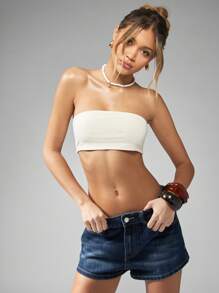 MISSGUIDED Quần short denim cạp cao mùa hè co giãn quần short jean mini cổ điển phong cách Y2K bãi biển thường ngày lễ hội cắt gấu thô sờn quần bó nóng bỏng - Rửa tối - Xem 4