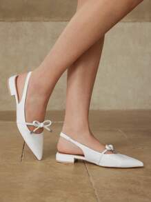 MOTF PREMIUM WHITE POINT TOE SLINGBACK SUMMER FLAT SANDALS - White - View 2