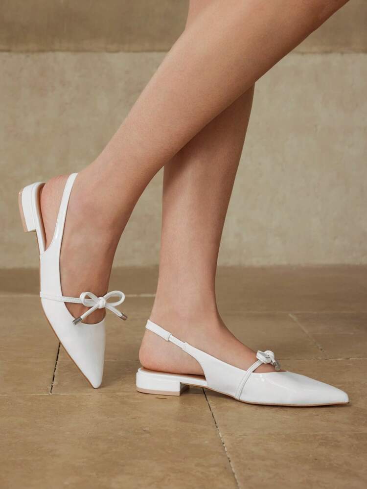 WHITE POINT TOE SLINGBACK SUMMER FLAT SANDALS