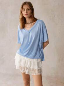 Wildy American Western Country Music Festival Short Sleeve Sky Blue T-Shirt, Casual Cowboy Blue Top Casual Tops
