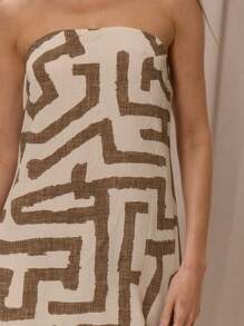 MUSERA 无肩带印花亚麻抹胸迷你连衣裙，春夏度假优雅沙滩装，波西米亚风夏季女装，矿物色系，适合伊比沙岛锐舞派对、海滩夜生活、约会、生日派对，秋冬夏季穿搭 - 彩色 - 查看 4