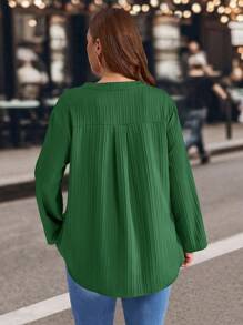 EMERY ROSE Blusa informal de talla grande con cuello entallado y mangas enrolladas, ropa de invierno - Verde - Ver 2