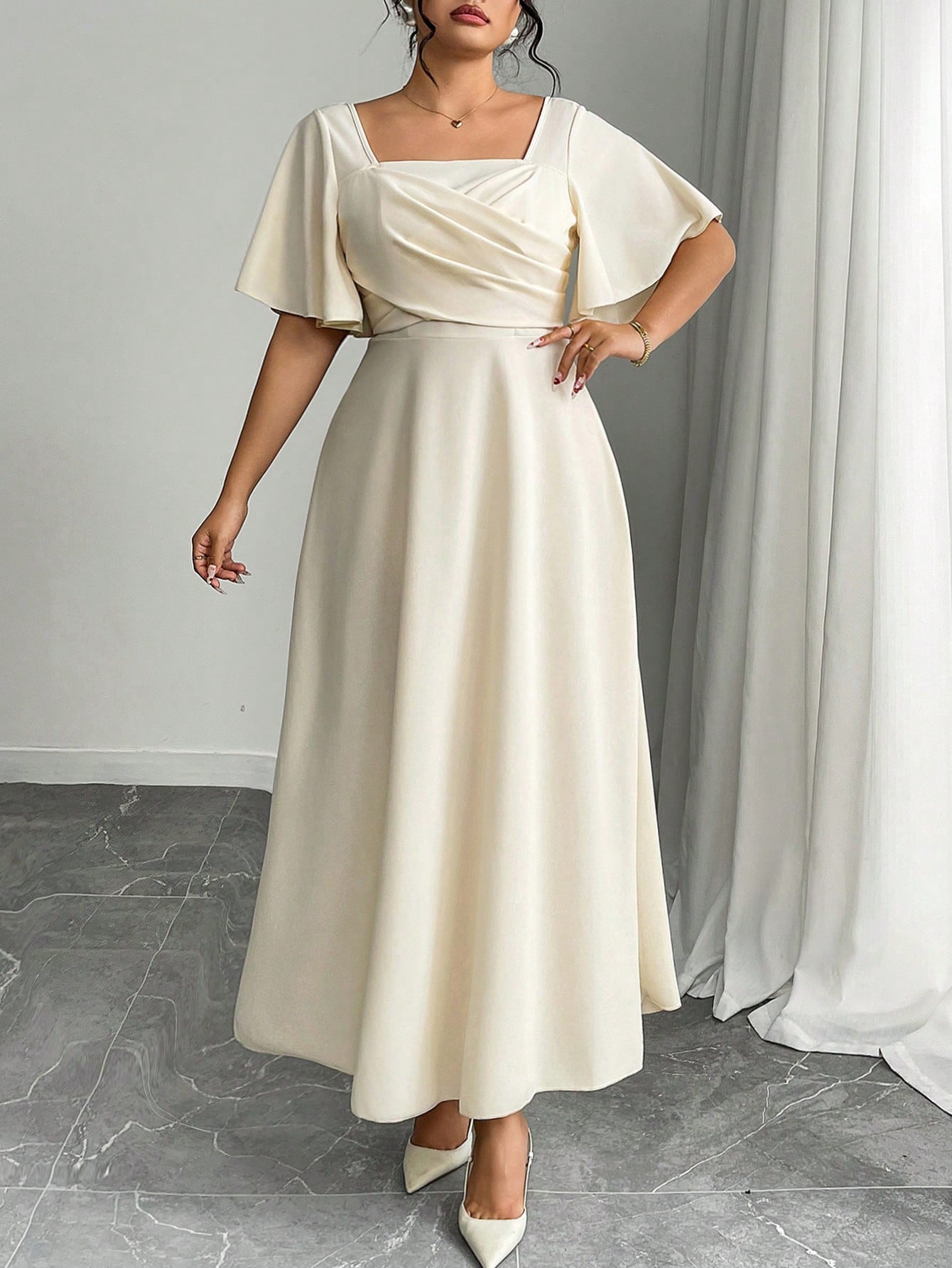 Modelyn فستان متوسط الطول بأكمام قصيرة حياكة أحمر...