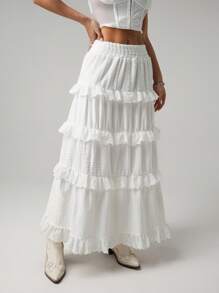 SHEIN ICON Damen Vintage-Spitze Saum Hohe Taille A-Linie Kuchenrock, Sommer