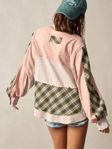 Bohemela Sudadera de cuello redondo holgada con bloques de color en contraste para mujeres en vacaciones