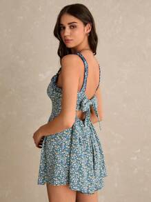 Poéselle Combinaison de couleur unie pour femme avec bretelles, minimaliste et à la mode, adaptée à l'été - Bleu azur - Voir 1