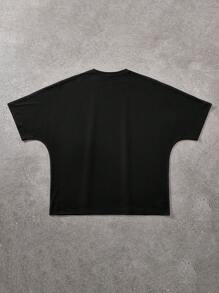 Manfinity Roghcode T-shirt décontracté à col rond, manches courtes, imprimé de lettres et de chiffres, ample et polyvalent, convient pour le port quotidien pour hommes - Noir - Voir 2
