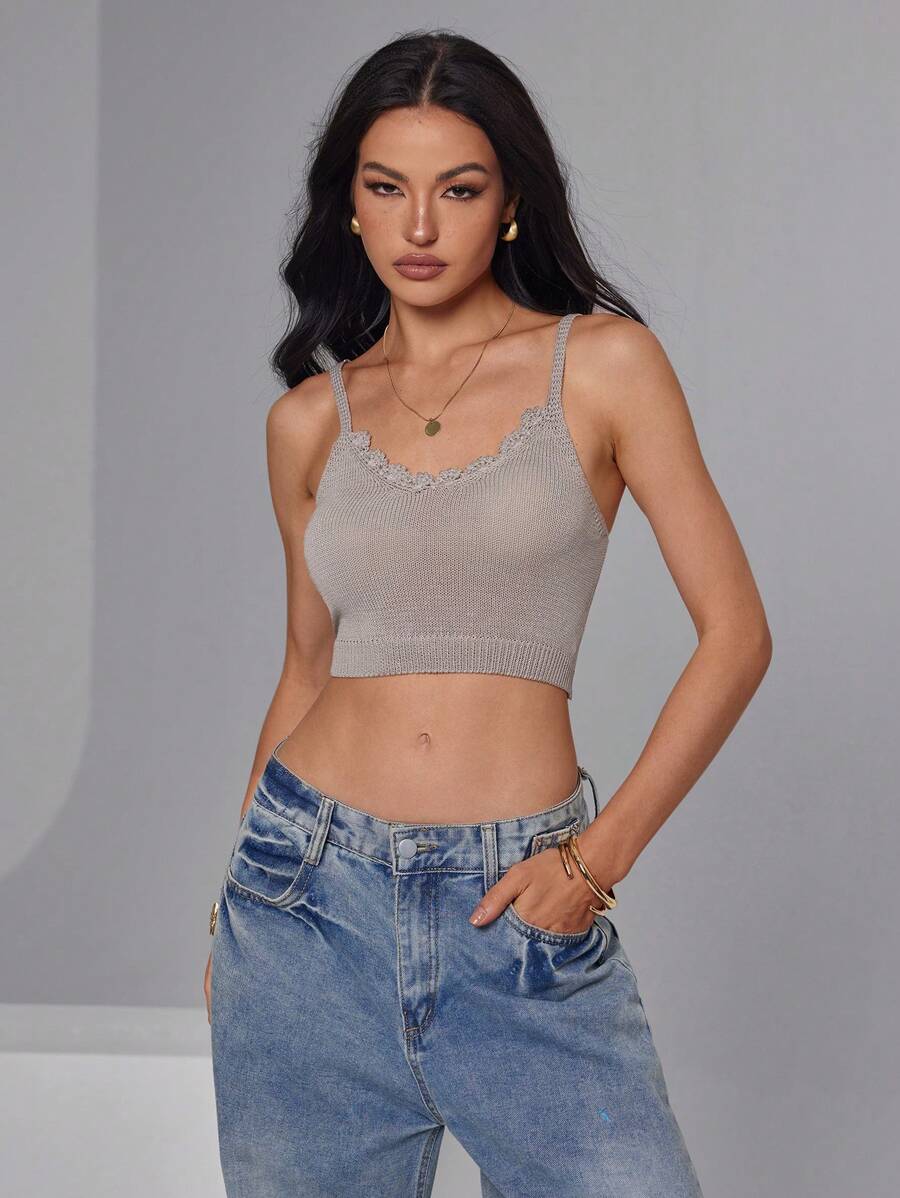 Roylia Women's Solid Color Cropped Fitted Tank Top - Grey - View 1