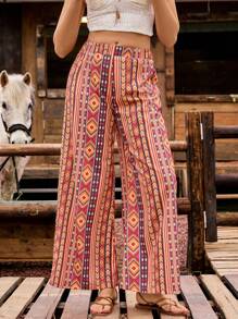 LanaWest 女士印花 H 型休闲乡村风格长裤，适合日常度假穿着 - 彩色 - 查看 4