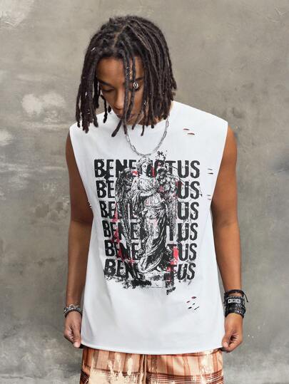 Street Life Canotta casual casual con stampa a caratteri, senza maniche e scollo a giro per uomo, stile urban street