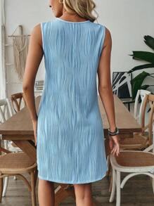 SHEIN LUNE Vestido informal de tirantes finos con textura de unicolor para mujer - Azul - Ver 2