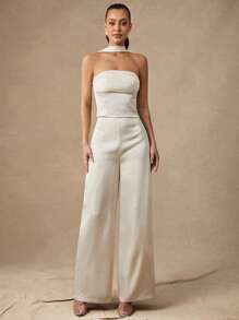 Silquee Ärmellose, sexy, elegante Halter-Neck Bluse für Frauen, weiß, apricotfarben, geeignet für Strandurlaub, figurbetontes Design, satin-graziöse Blusen, Frühling/Sommer, Basic, süßer Sommertop, Brunch, Flughafen, Frauen Sommer, elegante Satinbluse, weiße Abschlussfeier, trägerloses Top, Festival - Weiss - Übersicht 7