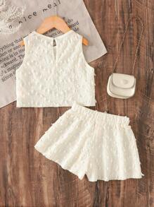 SHEIN 2pcs/Set Young Girl Solid Color Sleeveless Round Neck Blouse And Shorts - White - View 5