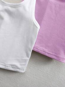 SHEIN 6pcs/Set Cute Solid Color Knit Tank Tops, Versatile Summer Style For Baby Girls - Multicolor - View 8