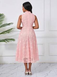 SHEIN Unity Đầm ren không tay cổ đứng dáng chữ A thanh lịch cho nữ - Hồng - Xem 2