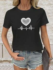 INAWLY Women's Smiling Face T-Shirt With Colorful MAMA Pattern For Summer Mother's Day Gift Graphic Tees Women Tops - Black - View 1