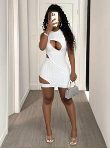 BamGleam Đầm mini gợi cảm hở lưng cổ chữ V phía trước - trắng - Xem 5