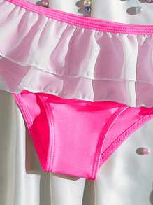 Conjunto de traje de baño para niña, vestido de baño con diseño de conchas, ropa de baño para vacaciones en la playa - Rosa Fucsia - Ver 3