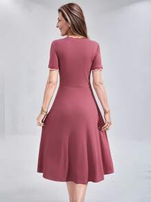 Miaspire Vestido de unicolor de longitud media con mangas cortas, simple y de moda, apropiado para el verano