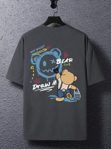 Manfinity Roghcode Men Cartoon & Letter Graphic Drop Shoulder Tee Rapper T Shirt Tshirts Graphic