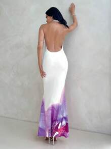 Aloruh Women's Spring And Summer Music Festival Deep V Sexy Leopard Print Sequin Lace Tight Halterneck Mini Dress,Bohemia - Multicolor - View 2