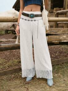 LanaWest 女式波西米亚风夏季西部乡村音乐节蕾丝白裤 - 白色 - 查看 1