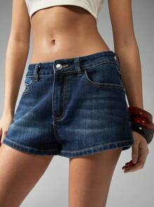 MISSGUIDED Quần short denim cạp cao mùa hè co giãn quần short jean mini cổ điển phong cách Y2K bãi biển thường ngày lễ hội cắt gấu thô sờn quần bó nóng bỏng - Rửa tối - Xem 5