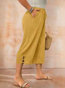 EMERY ROSE Pantalones de unicolor de talla grande, estilo sencillo y elegante, apropiados para el verano - Amarillo - Ver 5