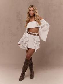 MISSGUIDED Váy Mini Xếp Nếp Dự Tiệc Bãi Biển Lễ Hội Boho Kỳ Nghỉ Hè Dáng Chữ A Cạp Cao Xòe Nhiều Tầng Chi Tiết Xếp Nếp Khiêu Vũ Thường Ngày Mặc Đi Nghỉ - trắng - Xem 4