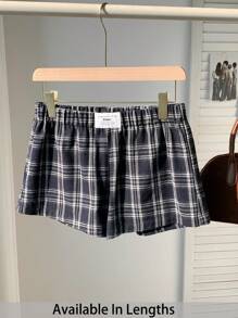 SHEIN PETITE CURVE Plus Size Women's Letter & Patch Pattern Loose Casual Shorts - Navy Blue - View 1