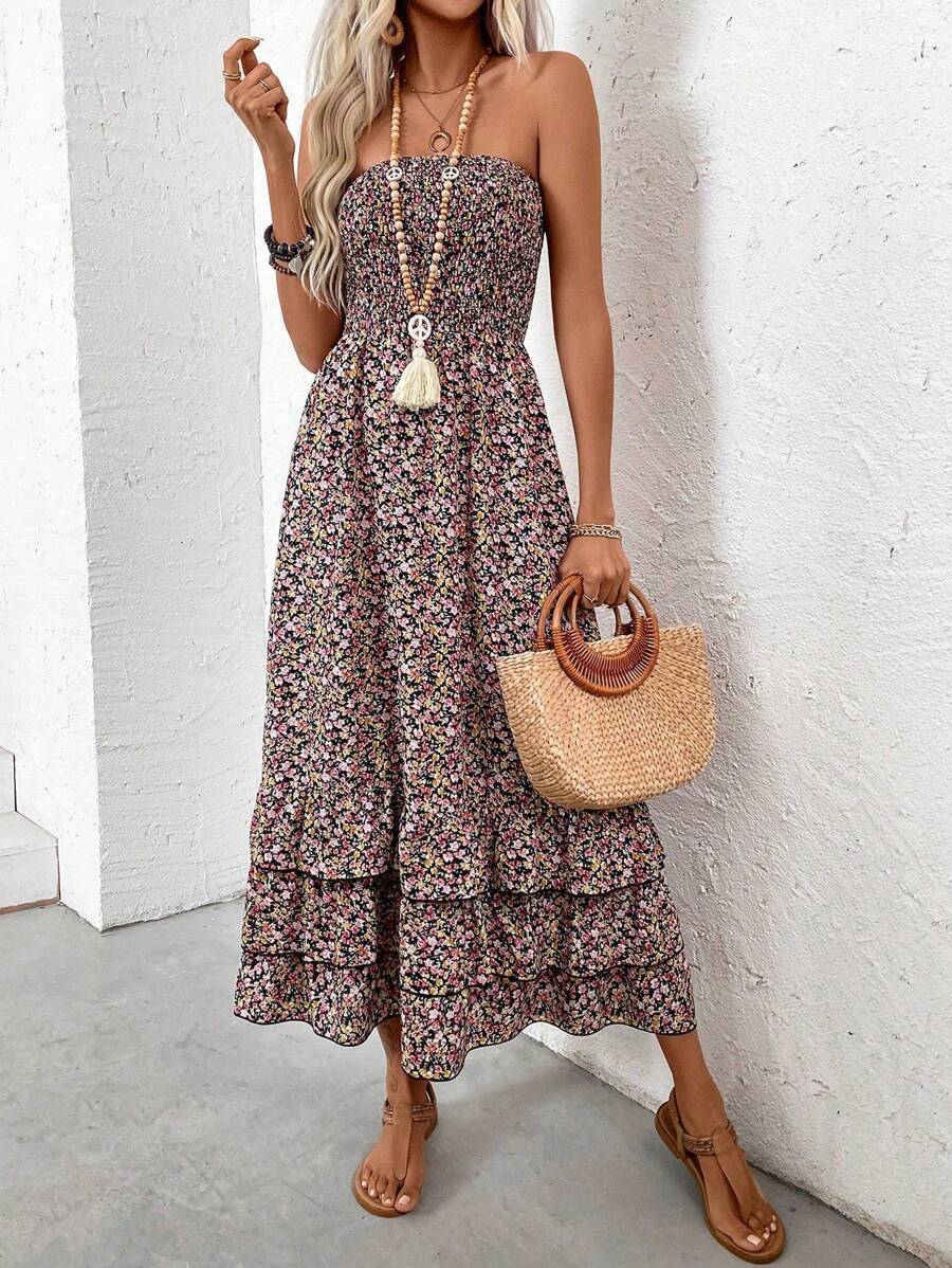 Breezaya 女士度假碎花褶皱前抹胸迷你连衣裙 - 彩色 - 查看 1