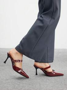 CUCCOO CHICEST Women's Pointed Toe Bowknot Slip-On High Heel Pumps - Burgundy - View 3