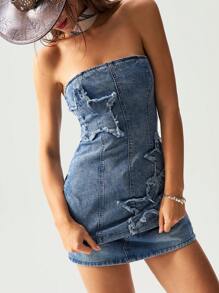 Bohemela 女式牛仔编织短款抹胸 - 藍色 - 查看 4