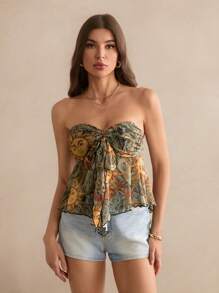 SHEIN Tall Women's Holiday Knitted Sun Print Pattern Autumn And Winter Bottoming Tube Top, Suitable For Summer, Seaside Vacation And Dating - Multicolor - View 5