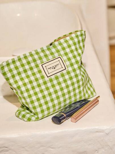 Cirelle 1pc Makeup Bag Daily Travel Letter & Patch Large Capacity Storage Basket, Makeup Bag, Jewellery Organizer, Organization And Storage, New Year, Christmas, Mother's Day Gift, Family Outing Use, Travel Essentials, Biz Trip Use, Holiday Vacation Use, Back To School Use, Dorm Essentials