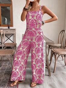 EMERY ROSE 2 件套女士度假装：无袖短款上衣 + 长裤，印花 - 粉色 - 查看 3