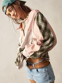 Bohemela Sudadera de cuello redondo holgada con bloques de color en contraste para mujeres en vacaciones