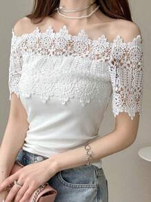 FRIFUL Áo thun nữ tay ngắn, Áo khoác ngoài hở vai thường ngày mùa hè cho nữ - trắng - Xem 6