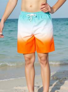 Pantalones Cortos De Natación De Cintura Con Cordón Y Degradado Para Niño En Edad Tweens