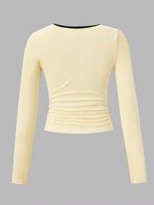 2 件套青少年女孩休闲运动字母与图标图形印花白色长袖针织 T 恤和阔腿裤配抽绳运动服 - 杏色 - 查看 6