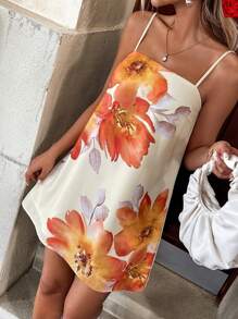 SHEIN Frenchy Summer Outfits For Women 2025: Floral Print Boho Mini Dress | Casual Vacation & Music Festival Dress With Spaghetti Straps | Sexy Beachwear For Pool Parties, Tropical Getaways, Rave & Summer Travel Dress - Multicolor - View 4