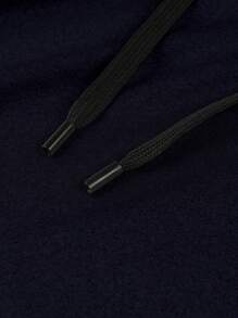 Manfinity EMRG Loose Fit Men's Hoodie With English Letter Print, Kangaroo Pocket And Drawstring - Navy Blue - View 3