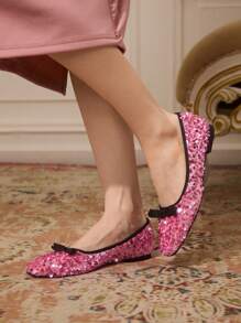 CUCCOO TILAWA Women's Flat Shoes With Glitter Decor, Simple & Practical Multifunctional - Pink - View 2